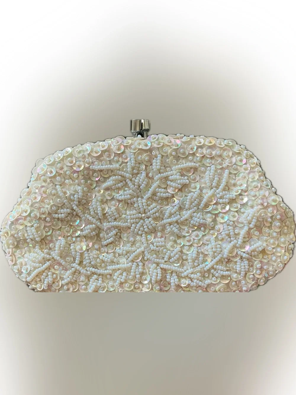 Vintage 1960’s Pearl Sequin Tiny Evening Clutch with Kiss Lock from Lisbon